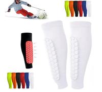 Shin Defender Shin Guards, Soccer Shin Guards, Soccer Shins Guardss Pads for Youth Adult, Calf Compression Sleeve with Honeycomb Pads (White, XL)