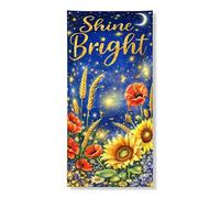 Shine Bright Bannière décorative pour porte d'entrée, intérieur ou extérieur, festival d'été, fournitures de vacances 91,4 x 183 cm