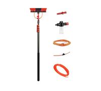 Shine Brosse à eau extensible jusqu’à 4,6 m - Manche télescopique 4 pièces avec accessoires et distributeur de savon - Rouge/Noir