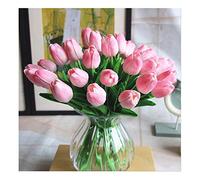 SHINE-CO LIGHTING Lot de 10 Tulipes artificielles en polyuréthane au Toucher réaliste pour décoration de Maison, Bureau, Mariage (Rose)