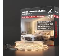 Shine Decor 20m Bande Lumineuse LED, 220V Autocollante Silicone Bande LED étanche IP65, SMD 2835 120 leds/m Ultra Haute Luminosité pour Cuisine Jardin Eclairage LED (Blanc Chaud, Certifié CE)