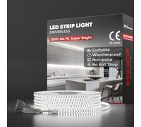 Shine Decor 30m Bande Lumineuse LED, 220V Autocollante Silicone Bande LED étanche IP65, SMD 2835 120 leds/m Ultra Haute Luminosité pour Décoration Maison Cuisine Jardin Eclairage LED (Blanc Froid)