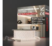 Shine Decor 40m Bande Lumineuse LED, 220V Autocollante Silicone Bande LED étanche IP65, SMD 2835 120 leds/m Ultra Haute Luminosité pour Cuisine Jardin Eclairage LED (Blanc Naturel, Certifié CE)