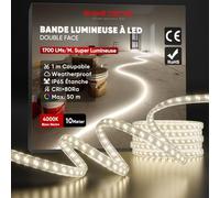 Shine Decor Bande LED 10m, 14w/m, 1700lm/m, 240LED/m Ultra Haute Luminosité, Éclairage des deux côtés, étanche IP65, Extensible Jusqu'à 50m pour la construction, le garage, le jardin (sans Enrouleur)