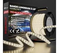 Shine Decor Bande LED 25m, 14w/m, 1700lm/m, 240LED/m Ultra Haute Luminosité, Éclairage des deux côtés, étanche IP65, Extensible Jusqu'à 50m pour la construction, le garage, le jardin (avec Enrouleur)