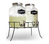 SHINE Distributeur de boissons en verre Mason Pot pour la maison, le pique-nique, le barbecue, les fêtes avec robinet et pot en métal avec support et bouteilles en verre de 4 l