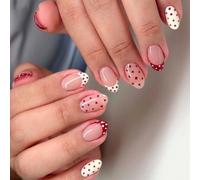 Shine Finish Press On Manucure Court Amande Dot French Tips Nail Art