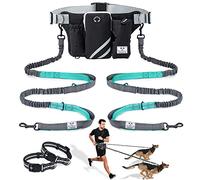 SHINE HAI Laisse rétractable Mains Libres pour Chien avec Double élastique pour 2 Chiens, Ceinture réglable, Coutures réfléchissantes pour Course à Pied, Marche, randonnée, Jogging, vélo - Noir