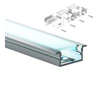 Shine Plus Profilé alu pour ruban LED 2 m, Aluminium Profilé U-forme taille 26,7mm x 10 mm, Compact Finition Professionnelle avec Blanc Laiteux Couvercle, Largeur Maximale 16mm (1 × 2 Meter)