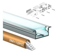 Shine Plus Profilé alu pour ruban LED 2 m x 12 pièces, rail Profilé U-forme taille 26,7mm x 10 mm, profilé encastrable diffuseur baguette profile, Largeur Maximale 16mm (12 × 2 Meter)