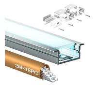 Shine Plus Profilé alu pour ruban LED 2 m x 18 pièces, rail Profilé U-forme taille 26,7mm x 10 mm, profilé encastrable diffuseur baguette profile, Largeur Maximale 16mm (18 × 2 Meter)