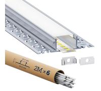 Shine Plus Profile alu pour Ruban led 6 x 2 m total 12 m adapté aux Bandes avec couvercle en PC opaque. Profilés LED Dimensions L 24,4 mm (ailettes 61,8 mm) x H13,8 mm, Max de la Bande 20 mm