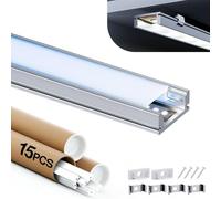 Shine Plus profilé alu pour ruban LED, profilé LED, 15 x 2 m rail LED, profil U avec couvercle mat, dimensions maximales 12 mm, dimensions 17,4 mm x 7 mm.