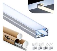 Shine Plus Profilé LED 15 x 2 m rail LED, profil U avec couvercle mat, Profilé alu pour ruban LED dimensions maximales 12 mm, dimensions 19,7mm x 7 mm.