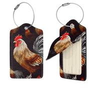 Shine Rooster - Étiquettes de voyage en cuir synthétique avec dos intégral, carte d'identité, étiquettes personnalisées pour sacs, étiquettes de valise avec boucle en métal, noir, 1