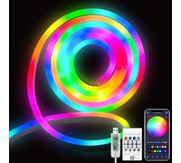 ShineBurky Bande LED néon RGBIC 5 m, 5 V USB, 16 millions couleurs effets dynamiques avec commande via application et télécommande, Sync musicale, étanche IP67, pour bar, jeux, décoration extérieure