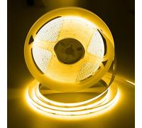 ShineBurky COB Ruban LED 5M Jaune, 12V Bande LED COB CRI93+ Largeur 8mm Bandeau Lumineuse LED Flexible Découpable pour Chambre TV Rétroéclairage Cuisine Décor DIY (Sans Alimentation)