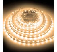 ShineBurky Ruban LED 5M Blanc Chaud, 12V Bande LED 5 Mètres 300LEDs SMD5050 Bandeau Lumineux LED Strip Light Flexible pour Intérieur Extérieur Chambre TV Noël Décoration DIY (Sans Alimentation)