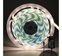 ShineBurky Ruban LED 5M Blanc Chaud, 12V Bande LED 5 Mètres IP65 Étanche 300LEDs SMD2835 Bande Lumineuse LEDs Flexible pour Intérieur et Extérieur Chambre TV Noël Décoration (Avec Adaptateur)