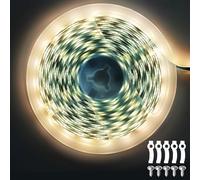 ShineBurky Ruban LED 5M Blanc Chaud, 12V Bande LED 5 Mètres IP65 Étanche 300LEDs SMD2835 Bandeau Lumineux LED Flexible pour Intérieur Extérieur Chambre TV Noël Décoration (Sans Alimentation)
