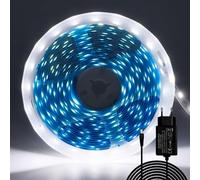 ShineBurky Ruban LED 5M Blanc Froid, 12V Bande LED 5 Mètres 300LEDs SMD5050 Bande Lumineuse LED Light Strip Flexible pour Intérieur et Chambre TV Noël Décoration (Avec Adaptateur)