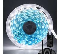 ShineBurky Ruban LED 5M Blanc Froid, 12V Bande LED 5 Mètres IP65 Étanche 300LEDs SMD2835 Bande Lumineuse LEDs Flexible pour Intérieur et Extérieur Chambre TV Noël Décoration (Avec Adaptateur)