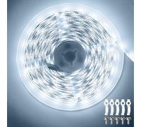 ShineBurky Ruban LED 5M Blanc Froid, 12V Bande LED 5 Mètres IP65 Étanche 300LEDs SMD2835 Bandeau Lumineux LED Flexible pour Intérieur Extérieur Chambre TV Noël Décoration (Sans Alimentation)