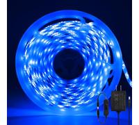 ShineBurky Ruban LED 5M Bleu, 12V Bande LED 5 Mètres IP65 Étanche 300LEDs SMD2835 Bande Lumineuse LEDs Flexible pour Intérieur et Extérieur Chambre TV Noël Décoration (Avec Adaptateur)