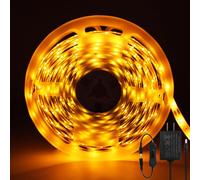ShineBurky Ruban LED 5M Jaune, 12V Bande LED 5 Mètres IP65 Étanche 300LEDs SMD2835 Bande Lumineuse LEDs Flexible pour Intérieur et Extérieur Chambre TV Noël Décoration (Avec Adaptateur)