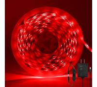 ShineBurky Ruban LED 5M Rouge, 12V Bande LED 5 Mètres IP65 Étanche 300LEDs SMD2835 Bande Lumineuse LEDs Flexible pour Intérieur et Extérieur Chambre TV Noël Décoration (Avec Adaptateur)
