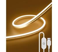 ShineBurky Ruban LED Néon 2 Mètres Blanc Chaud, 3000K 5V Bande LED Alimentation USB, Ruban LED Extérieur avec IP67 Etanche et Dimmer pour Cuisine, Armoire, Miroir, Décoration d'intérieur