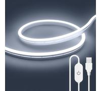 ShineBurky Ruban LED Néon 2 Mètres Blanc Froid, 3000K 5V Bande LED Alimentation USB, Ruban LED Extérieur avec IP67 Etanche et Dimmer pour Cuisine, Armoire, Miroir, Décoration d'intérieur