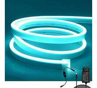 ShineBurky Ruban LED Néon 5 Mètres Bleu Glace, 12V 5M Bande LED Imperméable IP65 Dimmable Bandeau Lumineux LED Flexible pour Intérieure Extérieure Chambre TV Décoration [Avec Adaptateur Secteur]