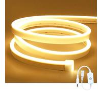 ShineBurky Ruban LED Néon Blanc Chaud 5M, 12V Bande LED Lumineuse Néon IP65 Etanche Découpable Silicone Bandeau Lumineuse Led pour Intérieur Décoration, Chambre, Cuisine, Fête, Sans Adaptateur