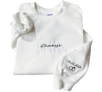 shinedian Sweat à capuche brodé avec date sur la manche, tenue de fiançailles assortie pour couple, vêtements de fête prénuptiale, cadeau pour future Mme et Mr