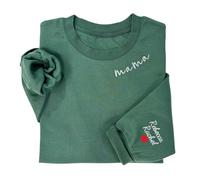 shinedian Sweat-shirt brodé Mama, chemise personnalisée Mama sur l'encolure avec noms d'enfants, cœur sur la manche, cadeau de grossesse pour nouvelle maman, pour maman, 19 couleurs, X-Small-Small