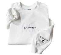 shinedian Sweat-shirt brodé personnalisé Mrs. | Cadeau pour futur cadeau de fiançailles Mrs & Mr | Bride to be | Date sur la manche Cadeau de Saint-Valentin, 19 couleurs, X-Small-Small