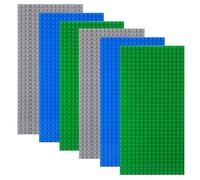shineFinder Lot de 6 plaques de construction rectangulaires de 25,6 x 12,8 cm avec 16 x 32 picots (gris, vert, bleu, 25,6 x 12,8 cm)