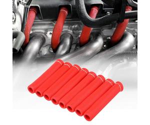 SHINEHOME 8 PCS Spark Plug Boot Protector 2500° Spark Plug Heat Sleeve Wire Covers Wrap 6 Inch for Ls1/Ls2 Sbc Bbc 350 454 Spark Plug Header Boots (Red)