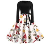 SHINEHUA Robe De Noël Femme Grande Taille Robe Noel Femme Chic et Elegante Robes De Mère Noëls Trapèze Mariage Cocktail Soirée Fête Cérémonie Décontractée Genou Costume Noëls Longue (White-g, M)