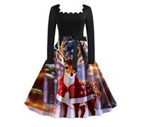 SHINEHUA Robe De Noël Femme Grande Taille Robe Noel Femme Chic et Elegante Robes De Mère Noëls Trapèze Mariage Cocktail Soirée Fête Cérémonie Décontractée Genou Costume Noëls Longue (Red-k, XXL)