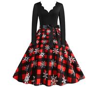 SHINEHUA Robe De Noël Femme Grande Taille Robe Noel Femme Chic et Elegante Robes De Mère Noëls Trapèze Mariage Cocktail Soirée Fête Cérémonie Décontractée Genou Costume Noëls Longue (Red-2, L)