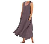 SHINEHUA Robe de plage longue sans manches avec col en V pour femme - Robe d'été décontractée sans manches - Motif floral, Coffee-B., 4XL