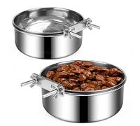 ShineMe Lot de 2 gamelles à Eau et à Nourriture en Acier Inoxydable à Suspendre pour Cage et Niche, Anti-déversement pour Chiens de Taille Moyenne et Petite Taille (16 x 6,6 cm et 14 x 6,1 cm)