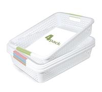 ShineMe Lot de 4 plateaux à papier pour l'organisation de la salle de classe, paniers en plastique solide pour l'organisation, bacs robustes et empilables avec poignée colorée pour la maison, le
