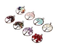 SHINEOFI 1 Jeu Pendentif Arbre De Vie Accessoire Bricolage Bijou Gemstone Pierre Précieuse Nom Charmes D'arbre Cristaux Charme Arbre De Vie Pendentif Chakra Pierre Naturelle 8 Pièces