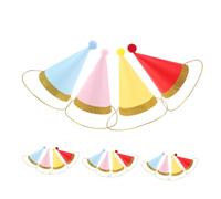SHINEOFI 16 Pièces Mini Pet Birthday Party Hats with Pom Poms Cone Headwear for Small Dogs Cats Kittens and Puppies Reusable Felt Caps for Pet Celebrations
