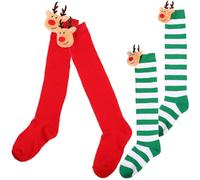 SHINEOFI 2 Paires Chaussettes de Noël Créatives, Renne | Polyester, Style Festif, Tube Long, Chaleur pour Jambes et Pieds, Usage Quotidien