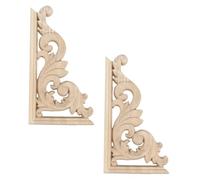 SHINEOFI 2 pièces Applique Bois Sculpté Décorative Ornement Mural Meuble Bois Massif Décor Angle Cabinet Style Européen Non Peint pour Décoration Intérieure
