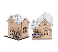 SHINEOFI 2 Pièces Chalet en Rondins Lumineux, Décorations de Chalet en Bois pour Noël, LED, Bois, Khaki, Intérieur, Maison et Bureau